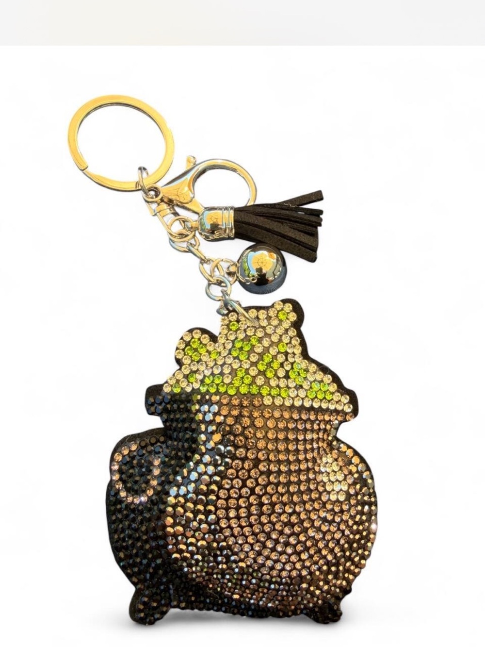 Crystal Frog Keychain with Tassel - Black & Green